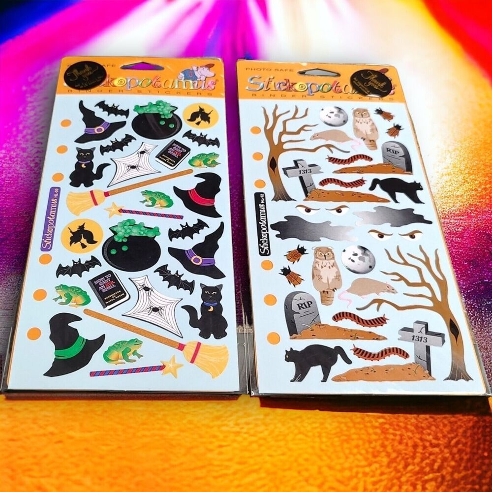 Sealed Vintage Stickopotamus Halloween Stickers Witches Brew & Spooky Owl Night